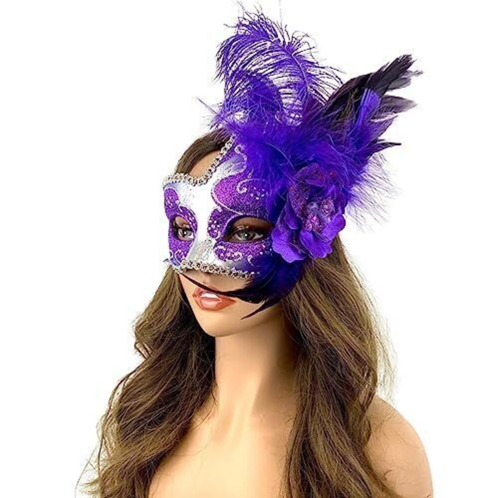 9736 ] Lady Girls Costume Venetian mask Feather Masquerade Mask Halloween